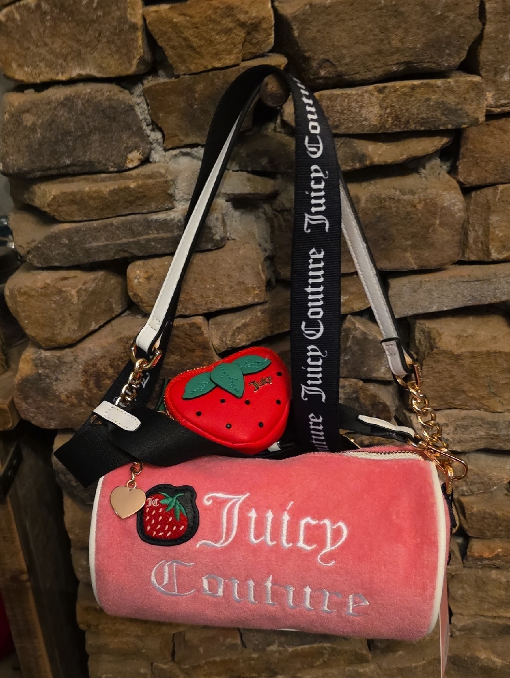 Juicy Couture Pink Barrel Crossbody Bag with Strawberry Charm